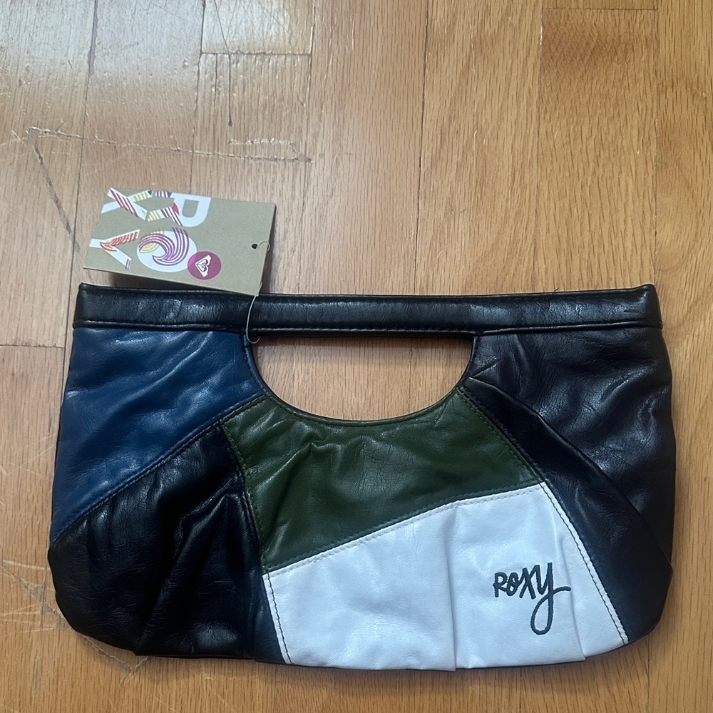 Roxy Black, Blue, Green, and White Clutch